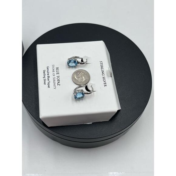 Designer DBJ Stamped Sterling Silver 925 Blue Topaz Lever Back Earrings New - Picture 10 of 12